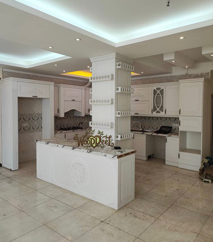 مدل کابینت نئوکلاسیک و ممبران رنگ کرم با طراحی شیک